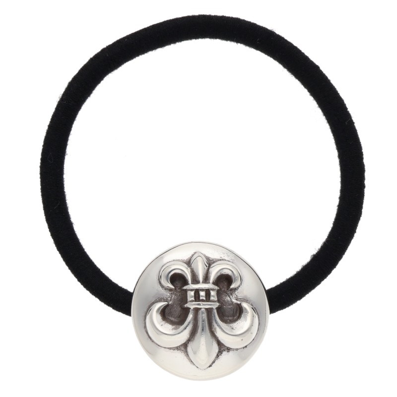 クロムハーツ Chrome Hearts   HAIRBAND BSフレアボタンヘアゴム シルバーコンチョ(しろがね色×黒いこと 総掛け目19.94g)【925062】【FK04】【小物】【中古】bb177#rinkan*B