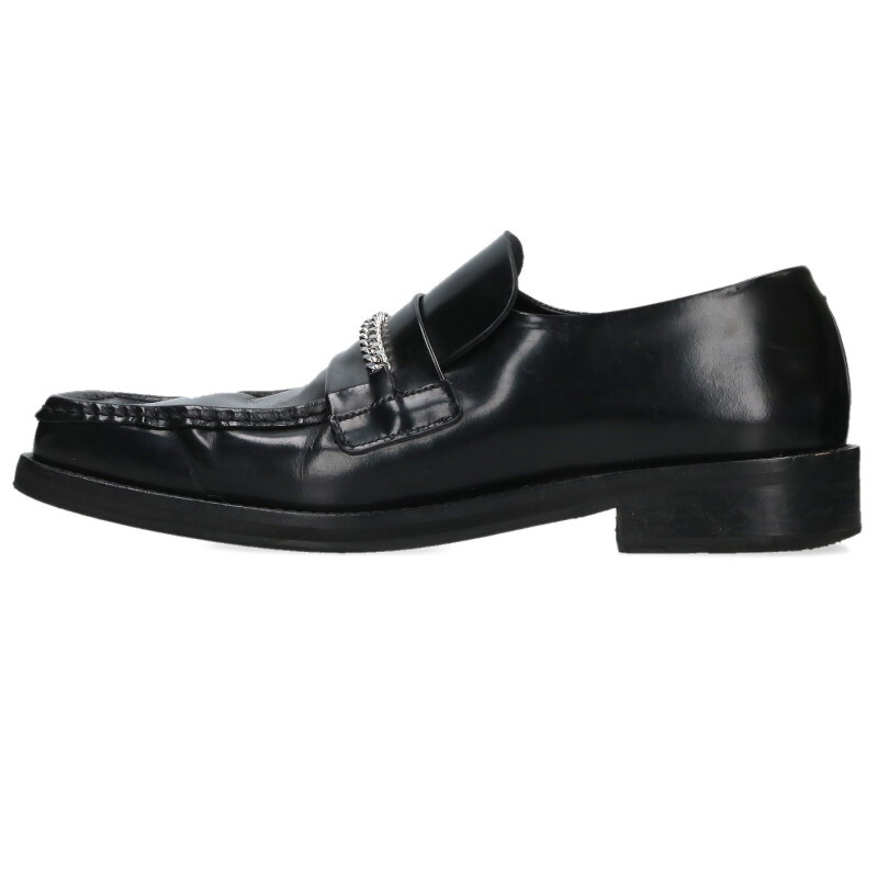 マーティンローズ MARTIN ROSE　サイズ:43 SQUARE TOE LOAFER チェーン装飾スクエアトゥレザーローファー(ブラック&times;シルバー)【525062】【BS55】【メンズ】【小物】【中古】bb378#rinkan*B｜RINKAN