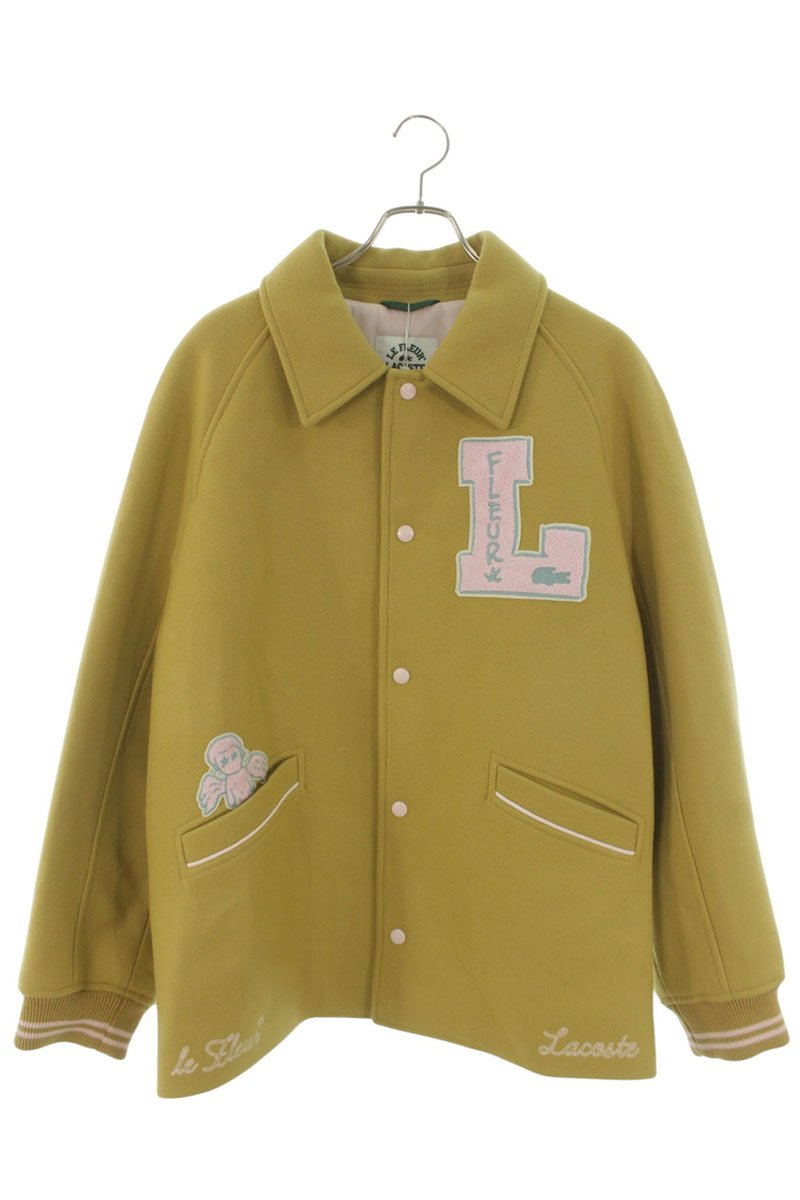 ラコステ Lacoste 大きさ:XL  BH8070 ロゴパッチバーシティジャケットブルゾン(黄色×さくら色)【525062】【BS99】【メンズ】【中古】bb452#rinkan*S
