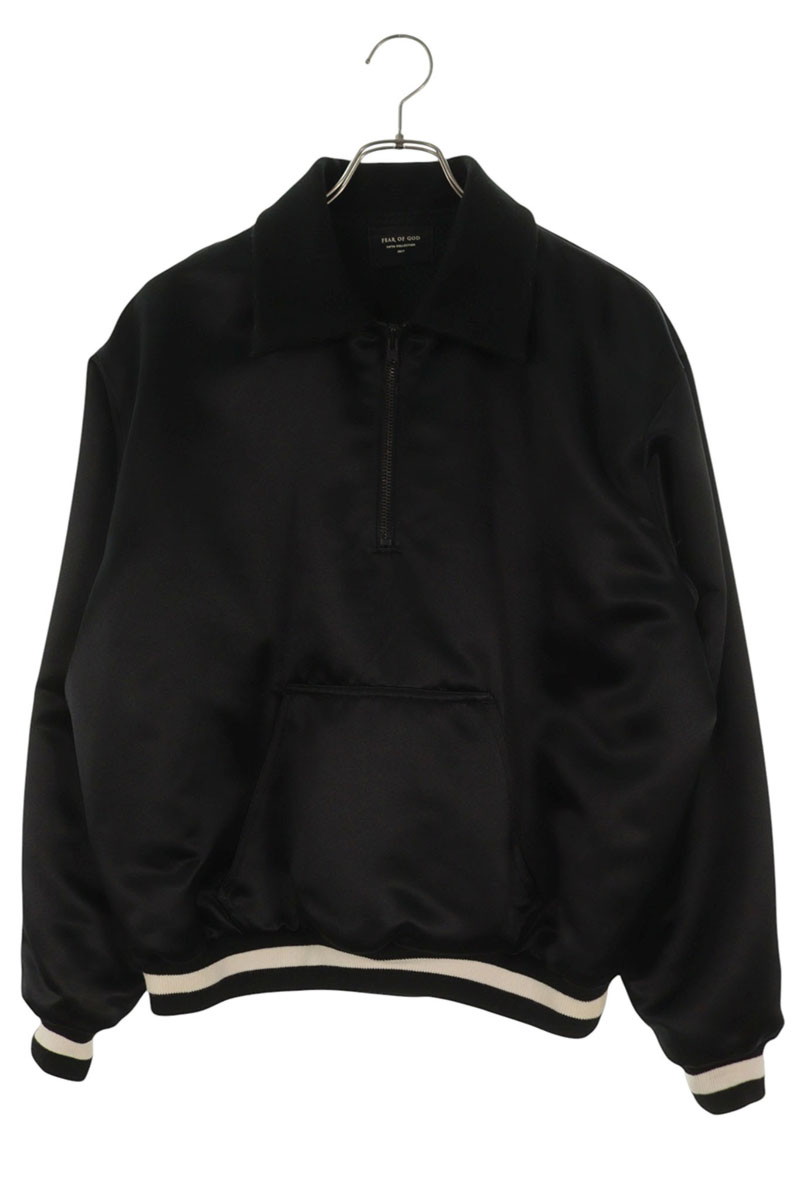 フィアオブゴッド FEAR OF GOD 大きさ:S  FIFTH COLLECTION うしろ側ロゴタイプ ハーフジップ サテンジャケットブルゾン(黒いこと×白いこと)【525062】【BS99】【メンズ】【中古】bb450#rinkan*B