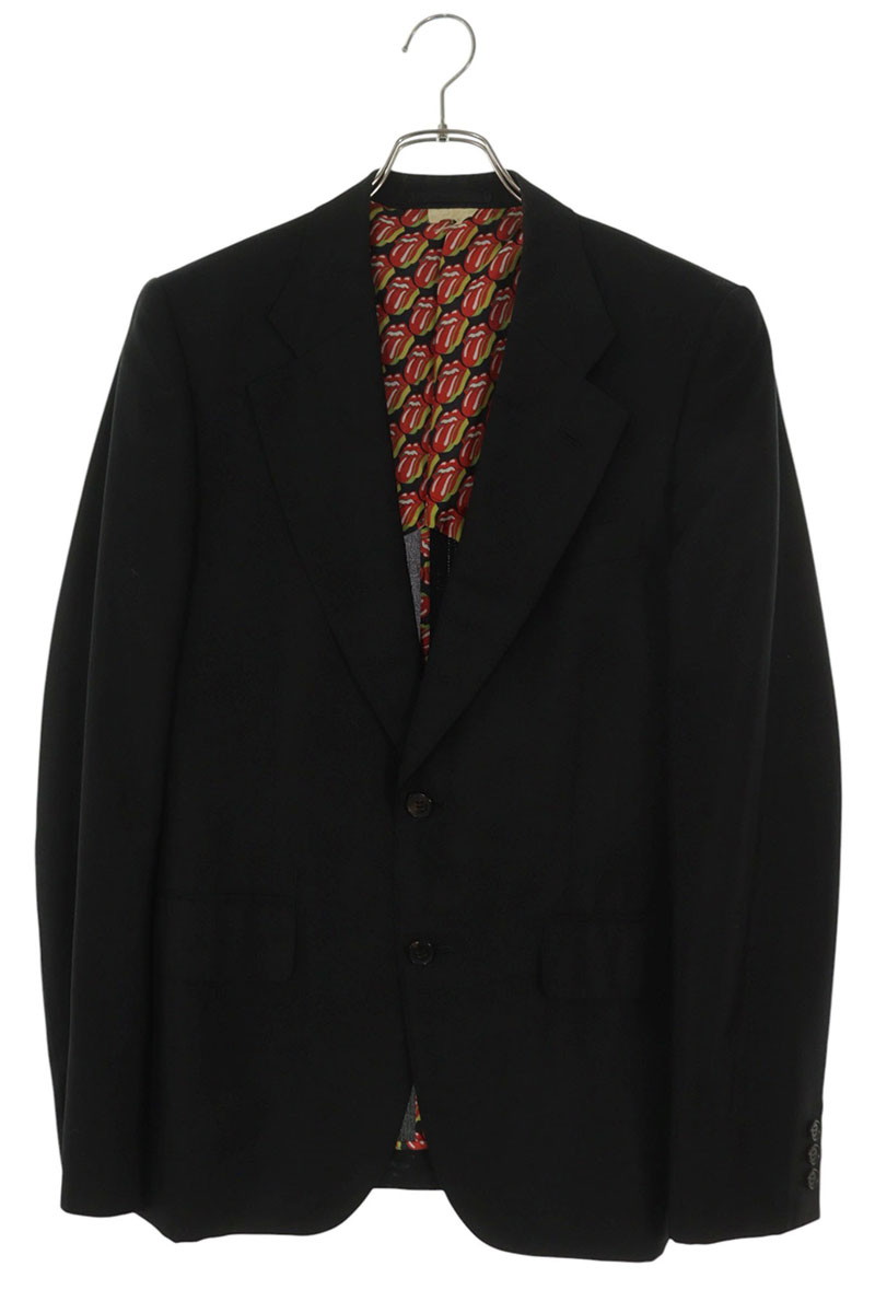 コムデギャルソンオムプリュス COMME des GARCONS HOMME PLUS ×ローリングストーンズ 大きさ:S  06SS  PQ-J006 AD2005裏地総柄テーラードジャケット(黒いこと×赤いこと調)【625062】【BS99】【メンズ】【中古】bb455#rinkan*C