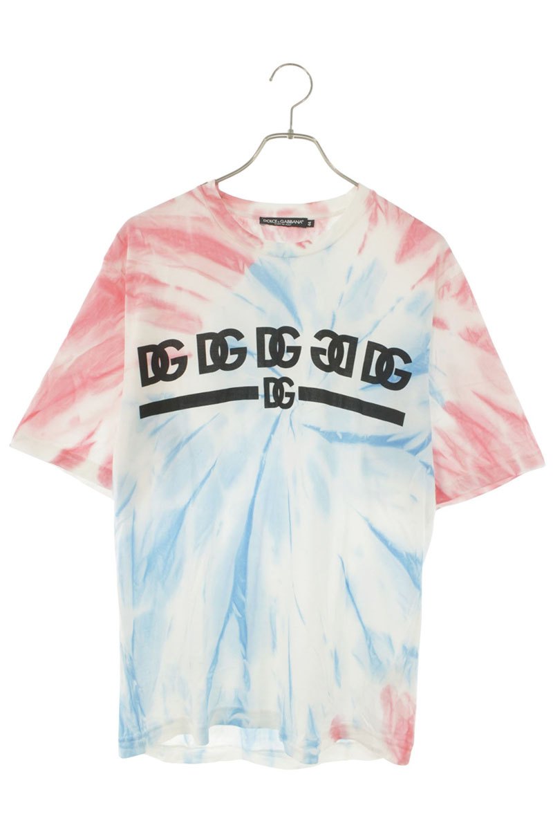 ドルチェアンドガッバーナ DOLCE \u0026 GABBANA 大きさ:44  G8OM8T G7C8P DGロゴタイプ タイダイ柄ティーシャツ(白いこと×青碧×さくら色)【525062】【BS99】【メンズ】【中古】bb356#rinkan*B