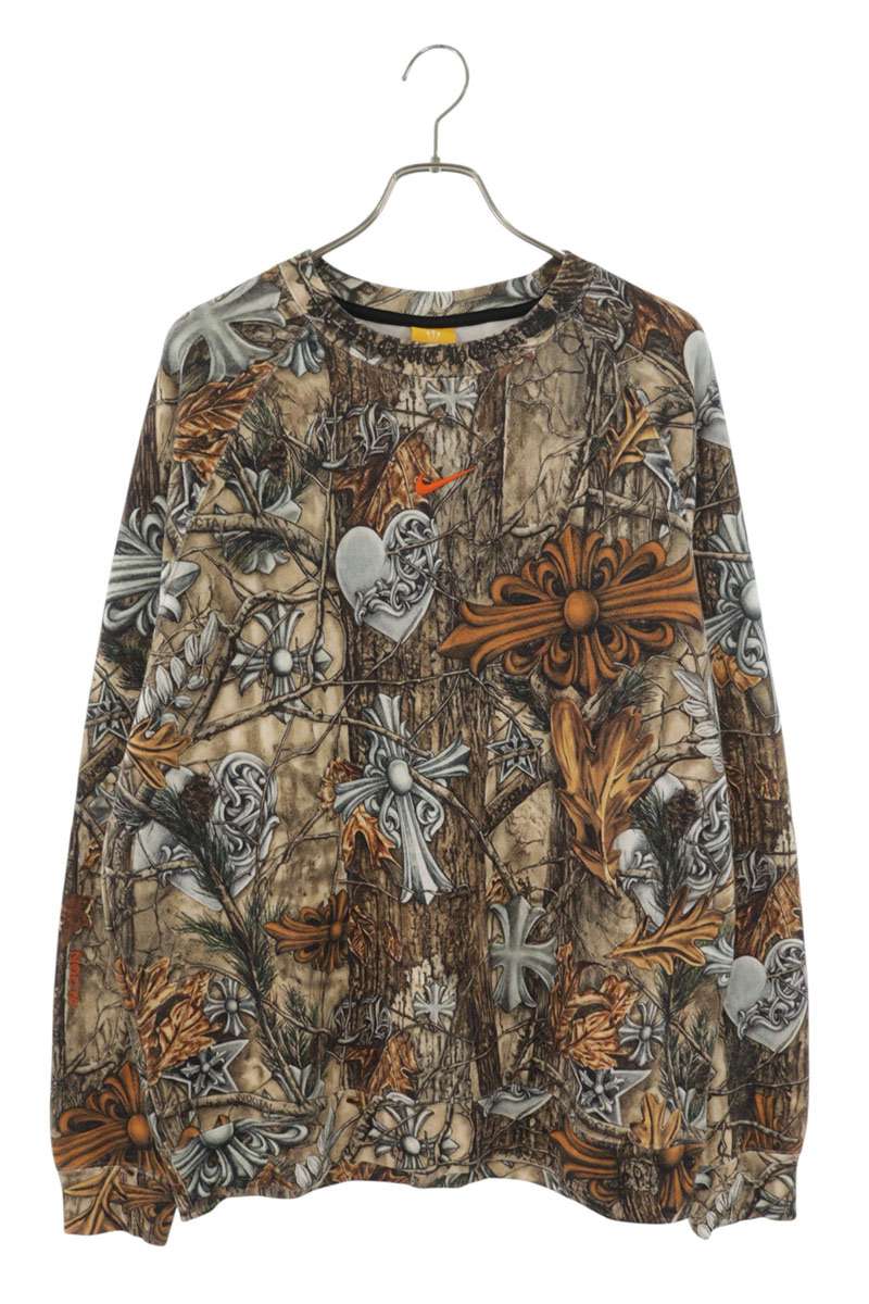 クロムハーツ Chrome Hearts　&times;ナイキ NIKE サイズ:L NOCTA CREW NECK ナイキドレイク総柄クルーネックスウェット(ブラウン調)【525062】【NO05】【メンズ】【中古】bb212#rinkan*S｜RINKAN