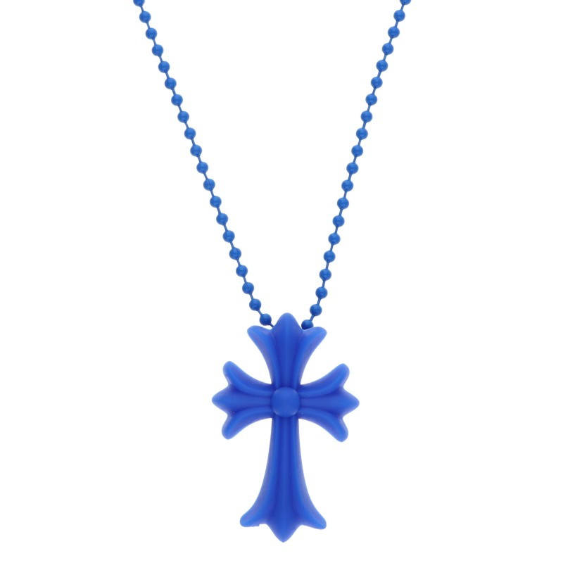 クロムハーツ Chrome Hearts   RUBBER CH CRS SML 思われ人スモールCH差し交わす シリコンラバーネックレス(青色 総掛け目7.63g)【425062】【SJ02】【小物】【中古】bb339#rinkan*B