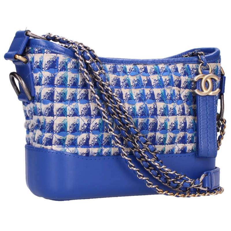 シャネル CHANEL   A91810 ガブリエル ドゥ シャネル スモール ホー洋弓 ツィード×カーフスキンショルダーバッグ(青碧)【425062】【GZ14】【小物】【中古】bb459#rinkan*B