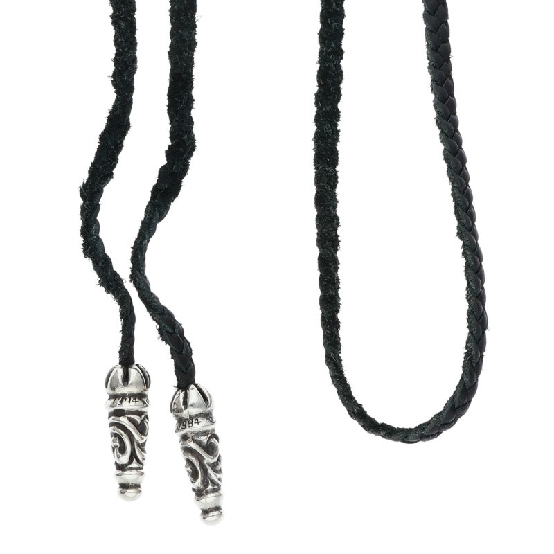 クロムハーツ Chrome Hearts LEATHER BRAID ラージスクロールレザーブレード シルバーネックレス(ブラック×シルバー 総重量18.94g)【306062】【NO05】【小物】【中古】bb62#rinkan*B|RINKAN