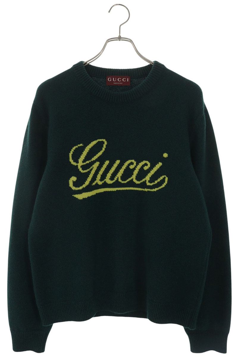 グッチ GUCCI 大きさ:S  795347 XKD74 ロゴインターシャニット(緑であること×黄色)【925062】【BS99】【メンズ】【中古】bb426#rinkan*A