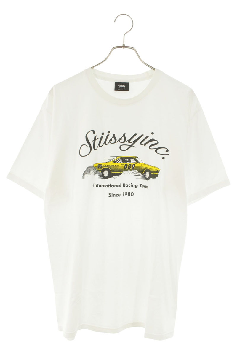 ステューシー STUSSY 大いさ:L Racing Team刷り上げるティーシャツ(白いこと)【725062】【FK04】【メンズ】【中古】bb411#rinkan*B