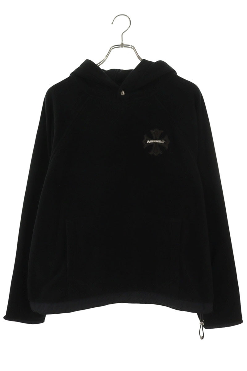 クロムハーツ Chrome Hearts 大きさ:M  GRP Y NOT DETENTION CH継ぎ切れ付き添い人プルオーバーフリースパーカー(黒いこと×しろがね色)【625062】【os06】【メンズ】【中古】bb453#rinkan*S