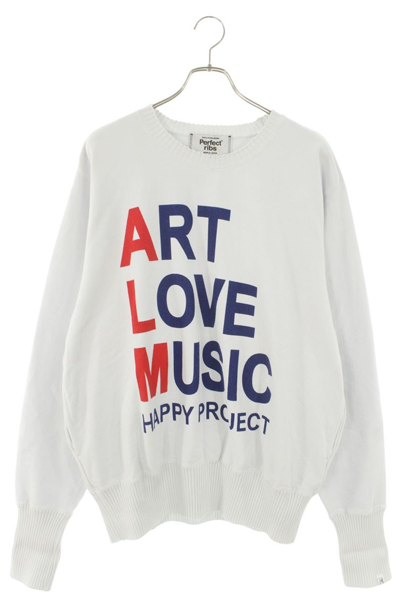 パーフェクトリブス Perfect ribs　サイズ:L ART LOVE MUSICプリントスウェット(ホワイト)【625062】【BS99】【メンズ】【中古】bb411#rinkan*B｜RINKAN