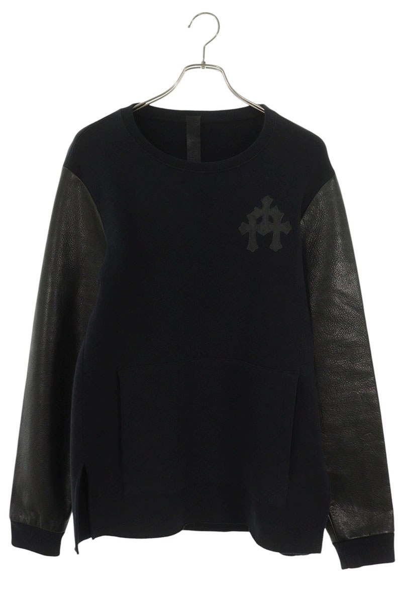 クロムハーツ Chrome Hearts 大いさ:S はりつけ台継ぎ切れ袖レザースウェット(黒いこと)【525062】【HJ12】【メンズ】【中古】bb334#rinkan*B