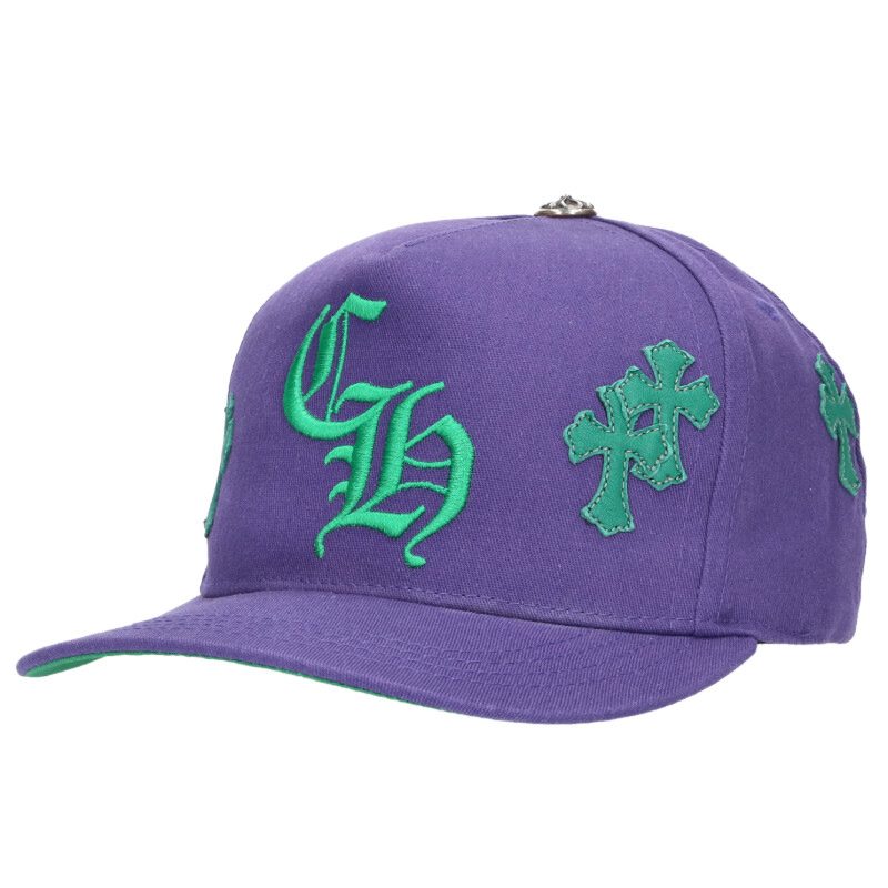 クロムハーツ Chrome Hearts サイズ:ONE SIZE CH HAT クロスパッチ付CH刺繍ベースボールキャップ(パープル×グリーン×シルバー)【925062】【OK15】【小物】【中古】bb18#rinkan*B |RINKAN