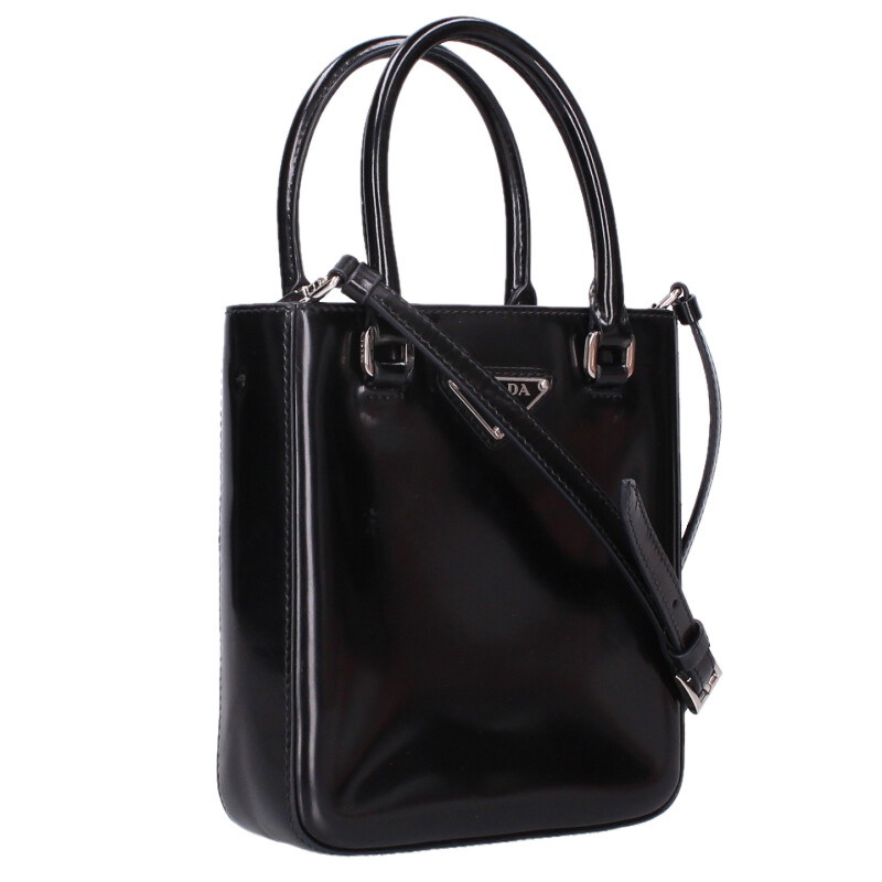 プラダ PRADA 1BA331 トライアングルロゴプレート2WAYショルダーバッグ(ブラック)【725062】【SB01】【小物】【中古】bb380#rinkan*B|RINKAN