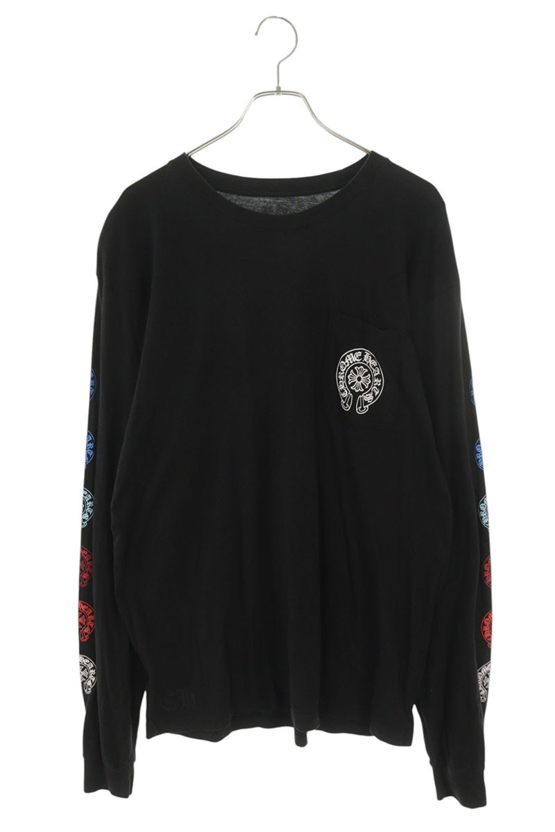 クロムハーツ Chrome Hearts 大きさ:XL  CH L S  1 バックホースシューアームグラデーションロゴ長袖カットソー(黒いこと)【035062】【FK04】【メンズ】【中古】bb223#rinkan*B