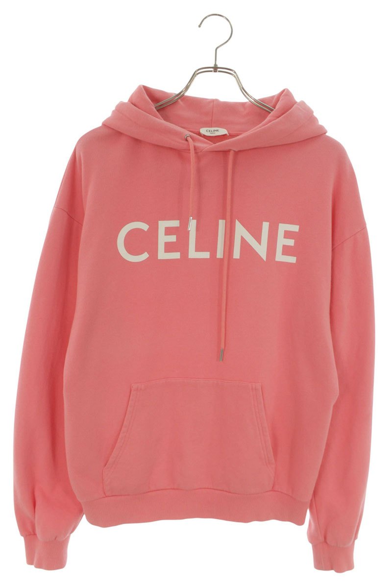 セリーヌ CELINE 大いさ:S  2Y321670Q ロゴプリントプルオーバーパーカー(サクラ色)【306062】【FK04】【メンズ】【中古】bb476#rinkan*B