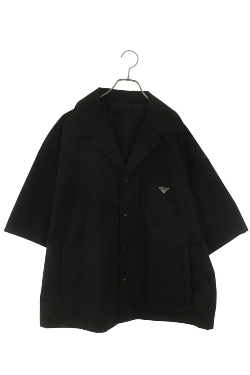 プラダ PRADA 大きさ:XL  SC449 Re-Nylonトライアングルプレートナイロン半袖プルオーバー(黒いこと×しろがね色)【825062】【SB01】【メンズ】【中古】bb82#rinkan*S