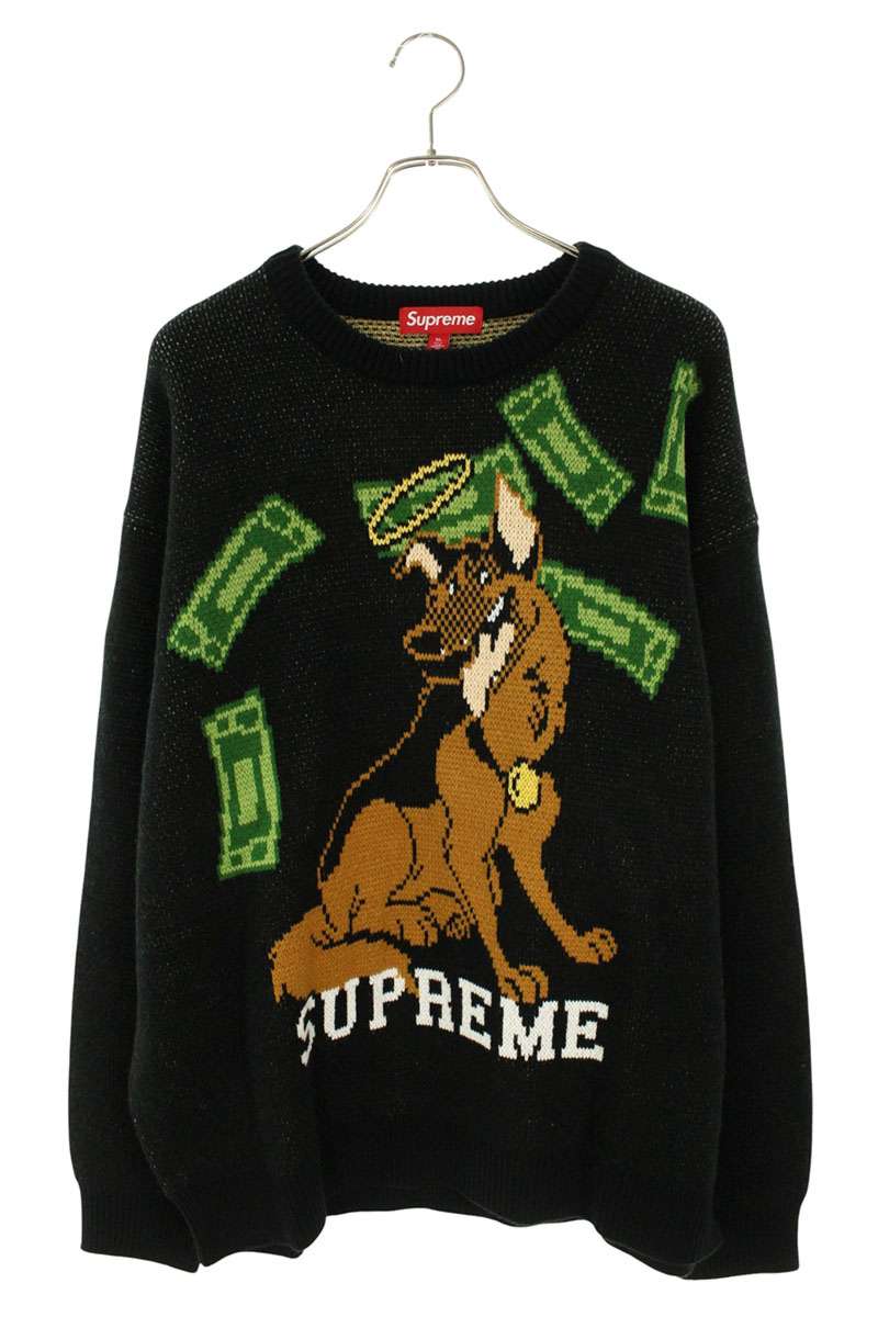 シュプリーム SUPREME サイズ:XL All Dogs Go To Heaven Sweater アニマルデザインクルーネックニット(ブラック)【106062】【BS99】【メンズ】【中古】bb356#rinkan*S|RINKAN