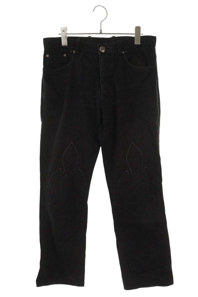 クロムハーツ Chrome Hearts 大きさ:33in  DNM PANTS BLK 古めかしい フレアニーステッチデニムパンツ(黒いこと×しろがね色)【825062】【SS13】【メンズ】【中古】bb30#rinkan*C