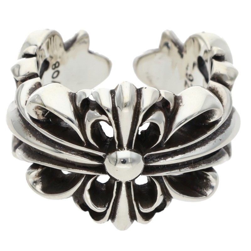 クロムハーツ Chrome Hearts 大いさ:13号  DBL FLRL CRS ダブルフローラルクロス しろがね色輪っか(しろがね色 14.52g)【106062】【os06】【小物】【中古】bb453#rinkan*B