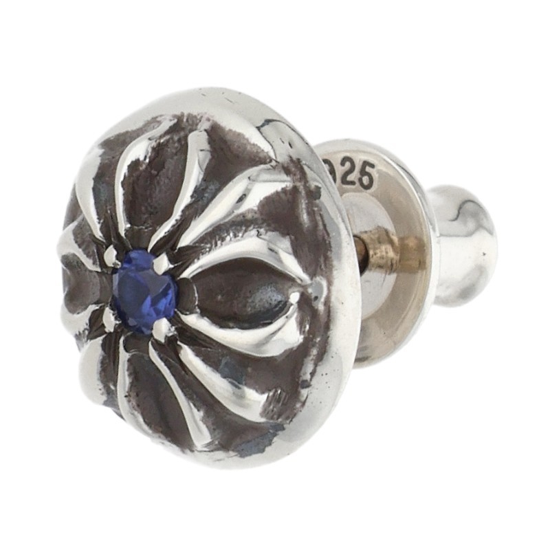 クロムハーツ Chrome Hearts   STUD CRSBLL SAP  クロスボールスタッド 1サファイヤ しろがね色ピアス(しろがね色×青色 1.17g)【925062】【SS07】【小物】【中古】bb297#rinkan*B
