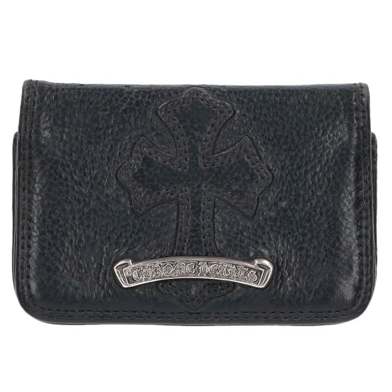 クロムハーツ Chrome Hearts CARD CASE グロメット付きクロスパッチレザーカードケース(ブラック×シルバー)【925062】【OS06】【小物】【中古】bb492#rinkan*B|RINKAN