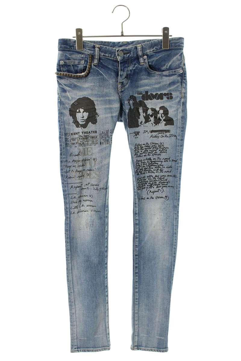 ヒステリックグラマー HYSTERIC GLAMOUR 大いさ:XS  0192AP11 THE DOORSプリントスタッズデニムパンツ(インディゴ)【035062】【BS99】【レディース】【中古】bb30#rinkan*B