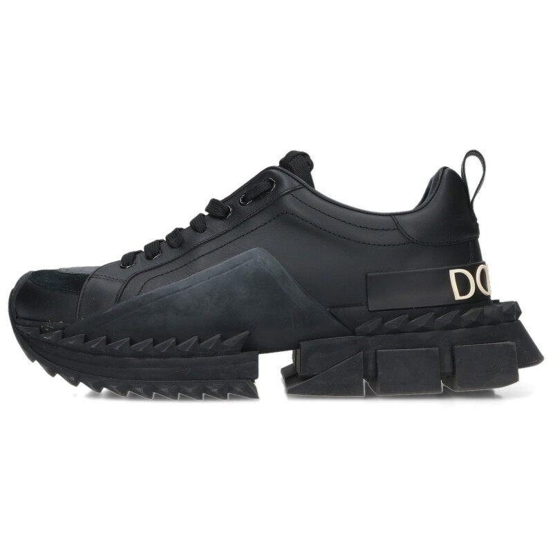 ドルチェアンドガッバーナ DOLCE & GABBANA　サイズ:8 スーパーキング レースアップレザースニーカー(ブラック)【107062】【BS99】【メンズ】【小物】【中古】bb30#rinkan*B｜RINKAN