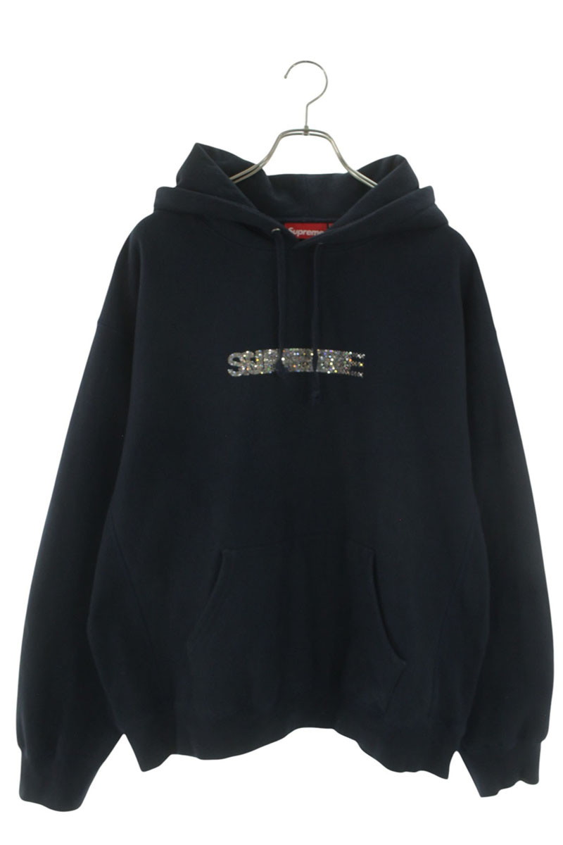 シュプリーム SUPREME　サイズ:L 25AW Swarovski Motion Logo Hooded Sweatshirt スワロフスキーモーションロゴパーカー(ネイビー)【035062】【OM10】【メンズ】【中古】bb187#rinkan*B｜RINKAN