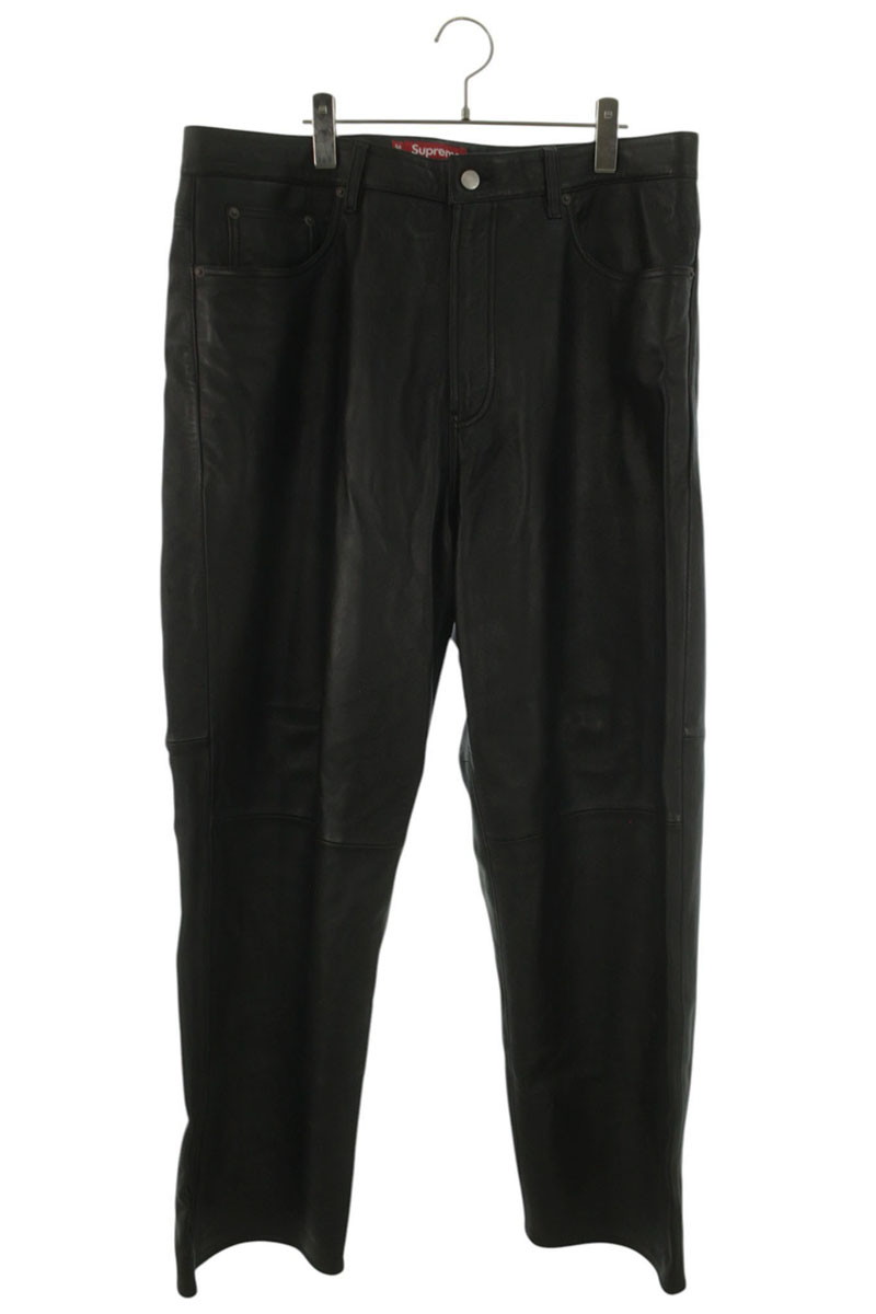シュプリーム SUPREME 大きさ:36in  24AW  Leather Baggy 5-Pocket Jean レザーバギーロングパンツ(黒いこと)【925062】【SB01】【メンズ】【中古】bb187#rinkan*B