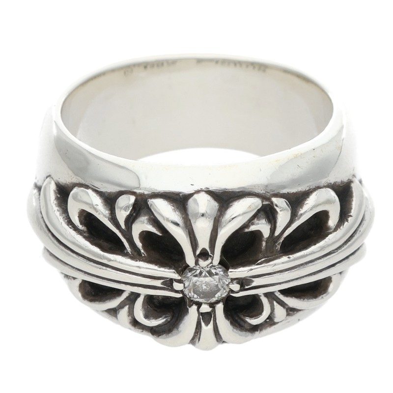 クロムハーツ Chrome Hearts 大いさ:13.5号  FLRL CRS 1DIA フローラルクロス 1金剛石 しろがね色輪っか(しろがね色×せつ然たる 15.38g)【306062】【GZ11】【小物】【中古】bb437#rinkan*B