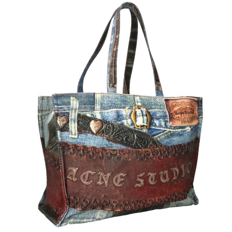 アクネストゥディオズ ACNE STUDIOS FN-UX-BAGS000205 転写プリントデニムトートバッグ(インディゴ)【925062】【SB01】【小物】【中古】bb466#rinkan*A|RINKAN