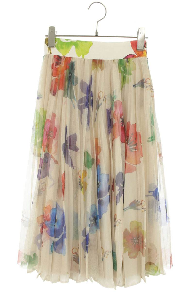 象牙色 OFF-WHITE 大いさ:38  OWCC147S22FAB002 お花総柄シースルースカート(ベージュ×マルチ)【606062】【BS99】【レディース】【中古】bb132#rinkan*B