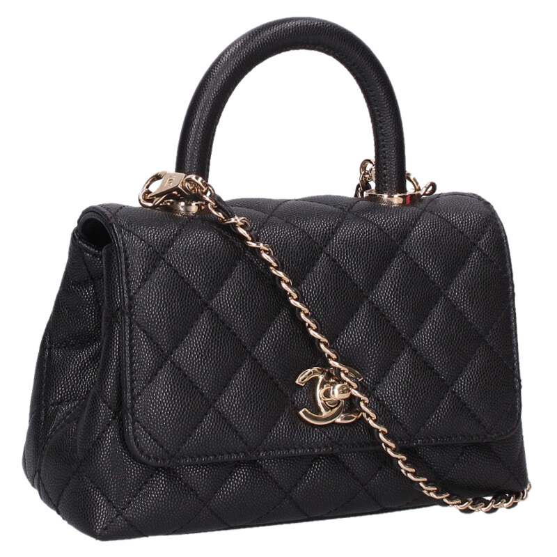 シャネル CHANEL   AS2215 ココハンドル19 G金具キャビアスキンショルダーバッグ(黒いこと×ゴールド)【035062】【OM10】【小物】【中古】bb398#rinkan*A