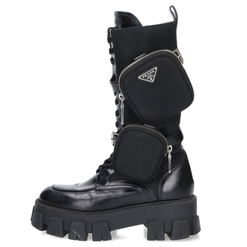 プラダ PRADA サイズ:38.5 ポーチ付きモノリスロングブーツ(ブラック)【925062】【SB01】【レディース】【小物】【中古】bb132#rinkan*B|RINKAN
