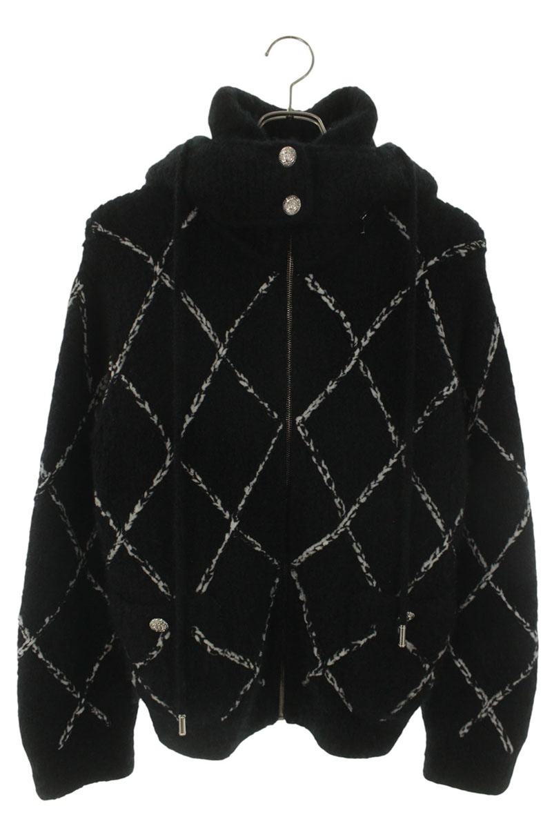 シャネル CHANEL 大きさ:38  P74369K10903 ココマークマトラッセ柄カシミアジップアップニット(黒いこと×白いこと)【035062】【SB01】【メンズ】【中古】bb437#rinkan*A