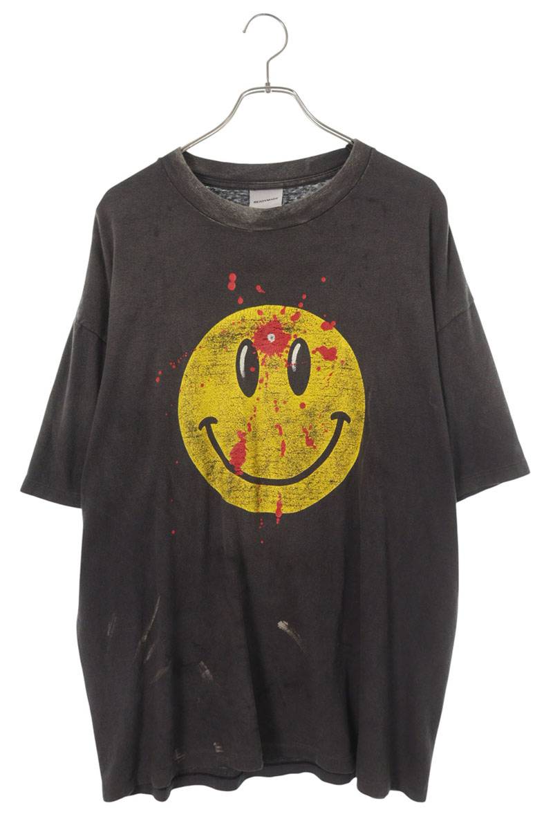 小母さんお手伝いさん READYMADE 大きさ:XL  RE-CO-BK-00-00-279 ヴィンテージ工業スマイリーティーシャツ(薄墨色調)【106062】【FK04】【メンズ】【中古】bb459#rinkan*B