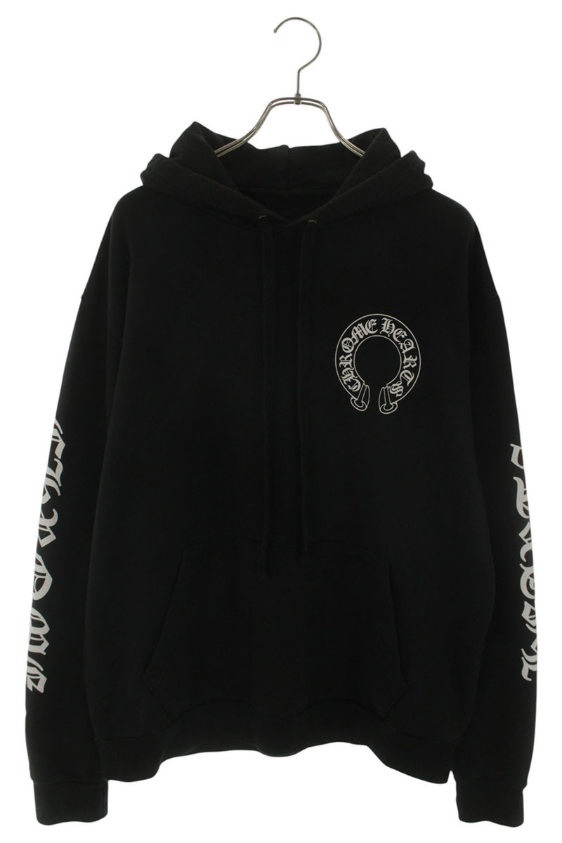 クロムハーツ Chrome Hearts 大いさ:M  SWTSHRT 固定ディスク PLVR バックホースシューチョンパープリントパーカー(黒いこと×白いこと)【106062】【NO05】【メンズ】【中古】bb432#rinkan*B