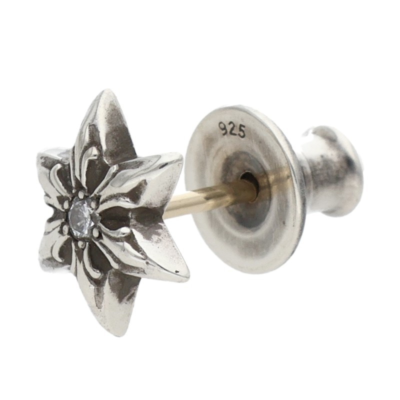 クロムハーツ Chrome Hearts   CO STAR DMND スタースタッド 1金剛石 しろがね色ピアス(しろがね色×せつ然たる 0.73g)【306062】【os06】【小物】【中古】bb62#rinkan*B