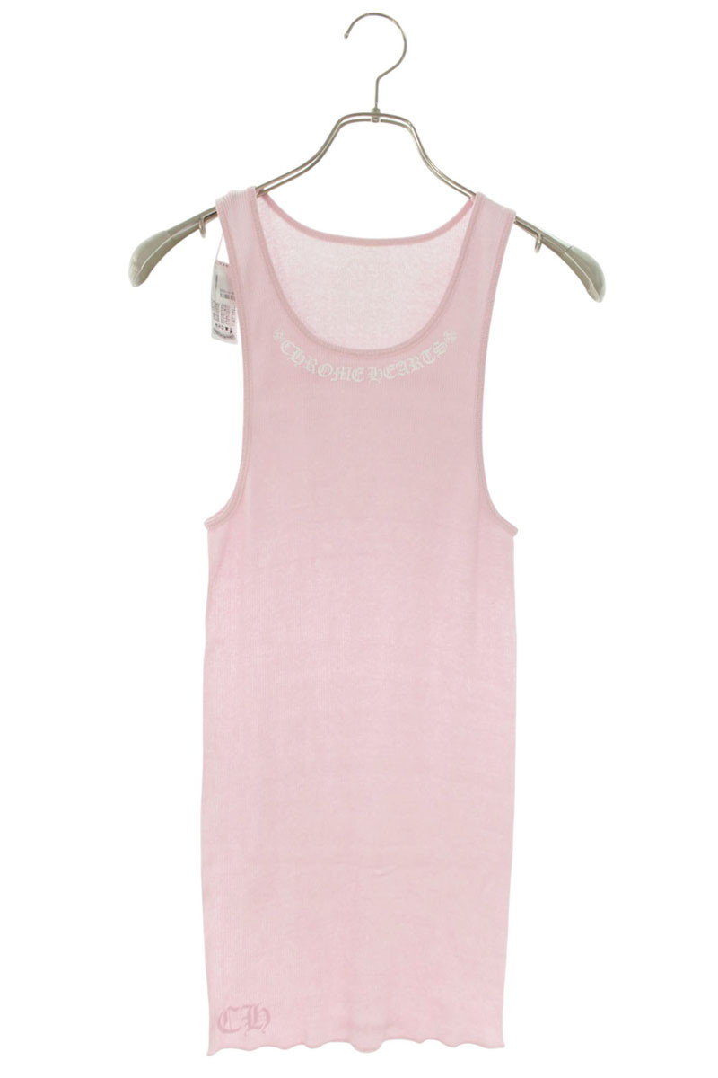 クロムハーツ Chrome Hearts 大きさ:L  RIB TANK ネックロゴプリントタンクトップ(サクラ色×白いこと)【306062】【聞き入れる15】【メンズ】【中古】bb134#rinkan*S