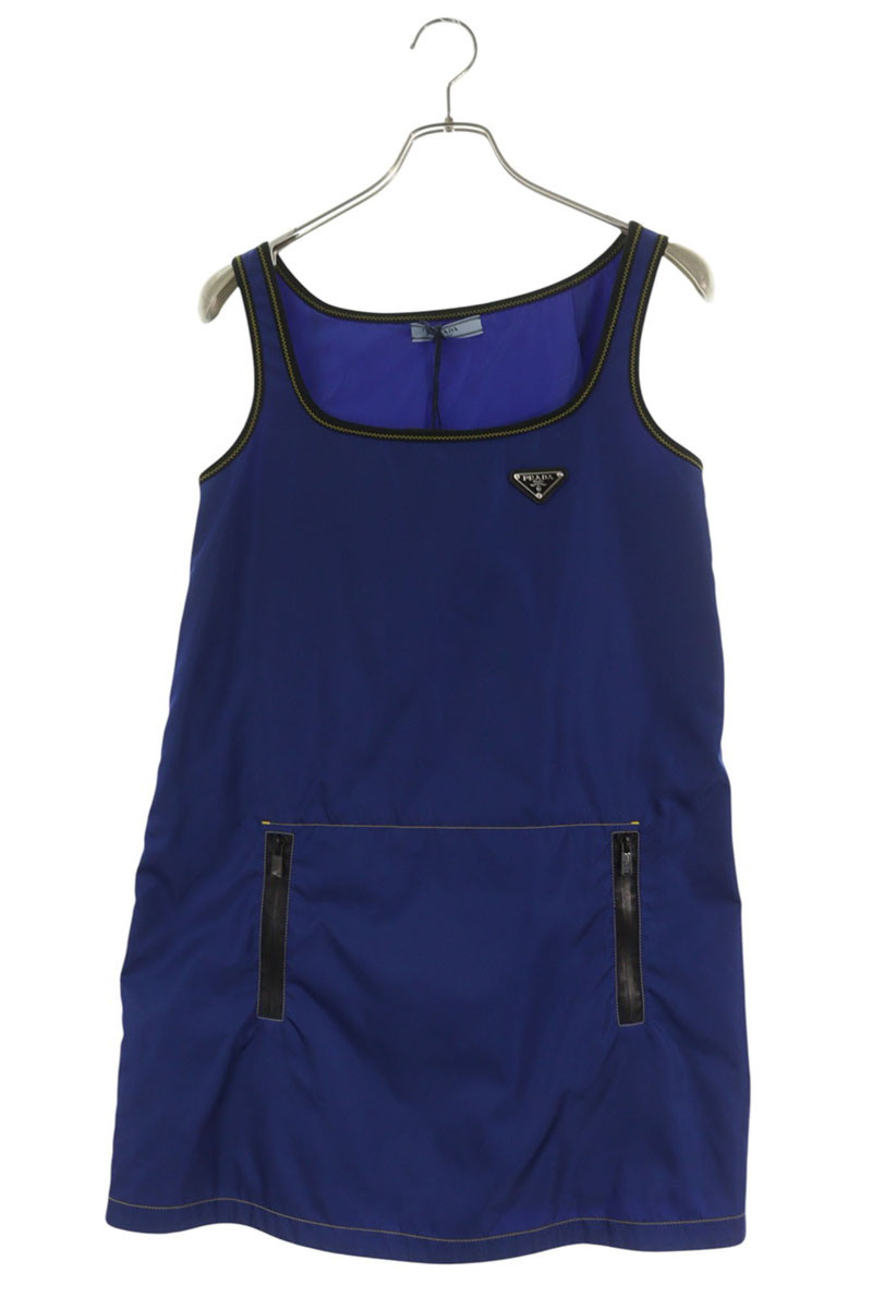 プラダ PRADA 大きさ:38  230671 Re-Nylon三角ロゴプレートノースリーブドレスワンピ-ス(青色)【206062】【BS99】【レディース】【中古】bb205#rinkan*A