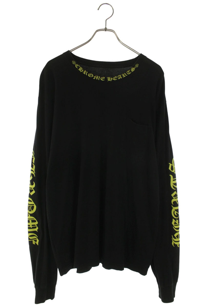 クロムハーツ Chrome Hearts 大きさ:XL  CH L S  1 ネックスリーブロゴ長袖カットソー(黒いこと×黄み)【106062】【SS07】【メンズ】【中古】bb92#rinkan*B