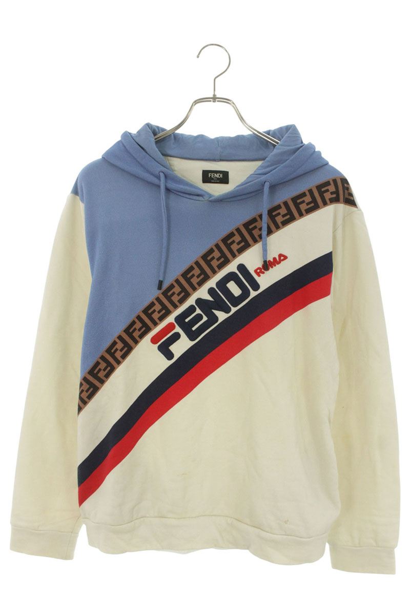 フェンディ FENDI ×フィラ FILA 大きさ:L  FY0945 A653 フロントロゴパーカー(白いこと)【306062】【OM10】【メンズ】【中古】bb426#rinkan*C