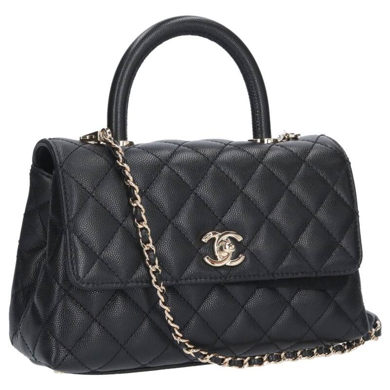 シャネル CHANEL   ココハンドル24 SV金具 キャビアスキンハンドバッグ(黒いこと×しろがね色)【206062】【OM10】【小物】【中古】bb306#rinkan*S