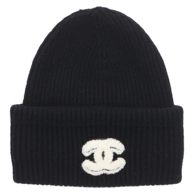 シャネル CHANEL  ココマークカシミヤビーニーニットキャップ(黒いこと)【106062】【SB01】【小物】【中古】bb30#rinkan*A