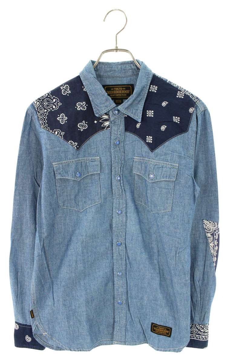 ネイバーフッド NEIGHBORHOOD 大きさ:S  16AW  162AQNH-SHM08 バンダナ柄リメイクシャンブレーウエスタン長袖プルオーバー(米国海軍×点火装置青碧)【406062】【BS99】【メンズ】【中古】bb411#rinkan*B