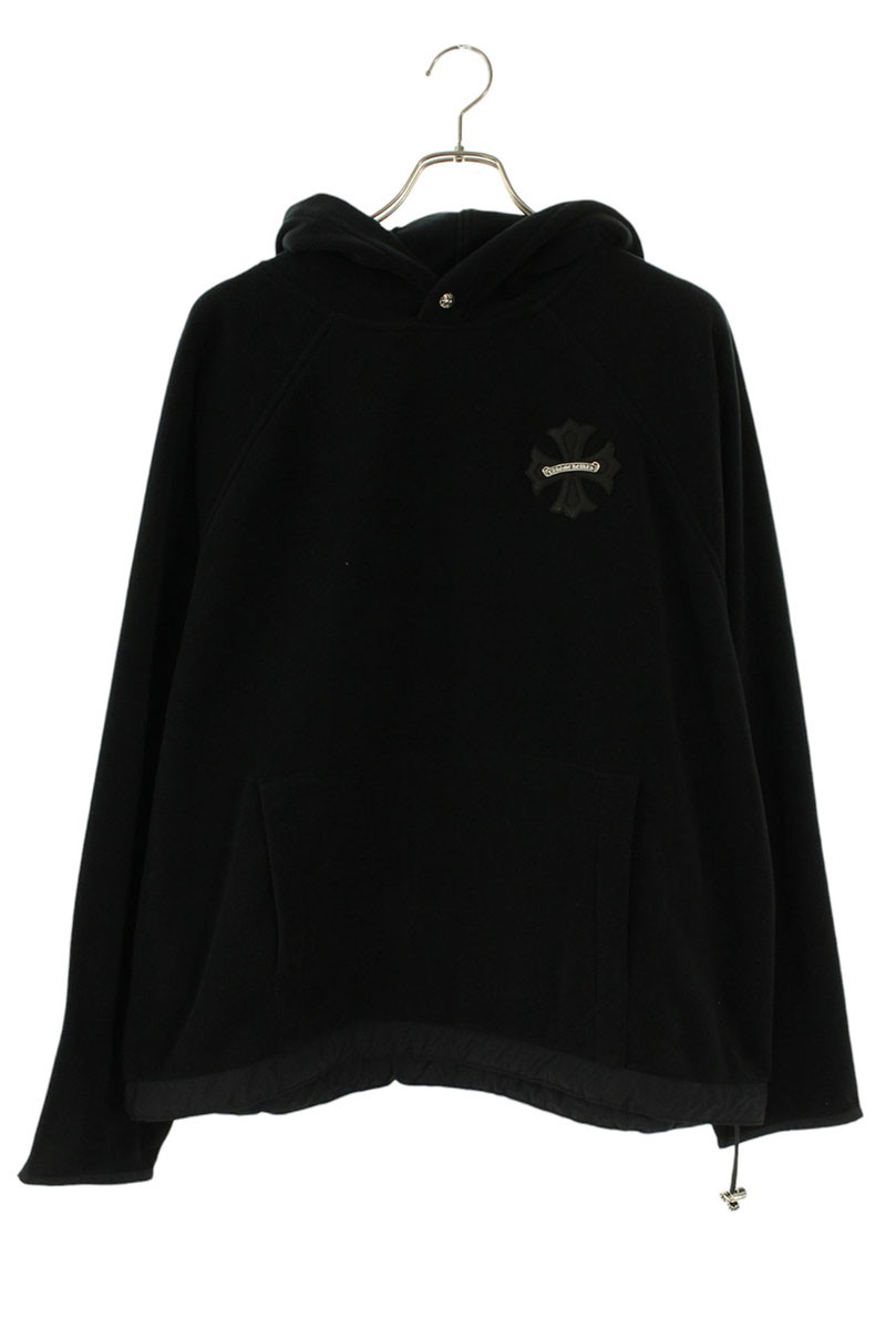 クロムハーツ Chrome Hearts 大きさ:L  GRP Y NOT DETENTION CH継ぎ切れ付き添い人プルオーバーフリースパーカー(黒いこと×しろがね色)【306062】【SJ02】【メンズ】【中古】bb396#rinkan*S