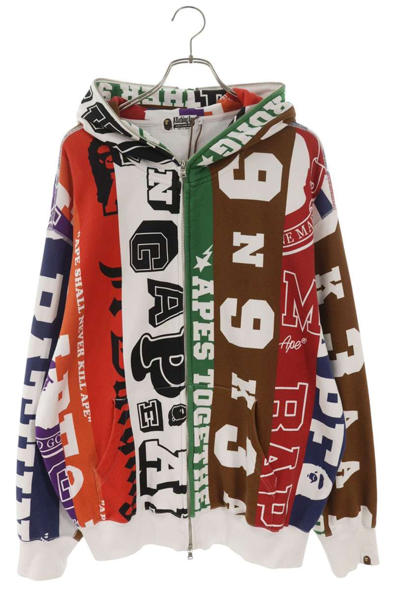 アベイシングエイプ A BATHING APE 大きさ:L  001ZPK301302M ファンズスカーフロゴプリントフルジップパーカー(マルチ)【506062】【BS99】【メンズ】【中古】bb420#rinkan*B