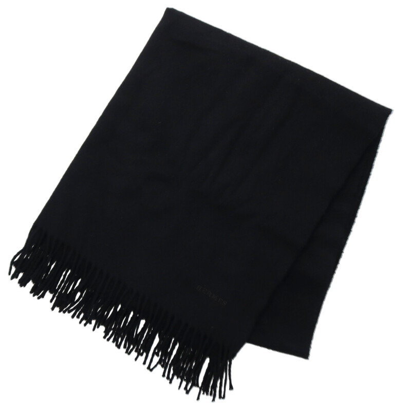 エルメス HERMES レクトヴェルソ ロゴ刺繍カシミアマフラー(ブラック)【107062】【BS99】【小物】【中古】bb409#rinkan*B|RINKAN