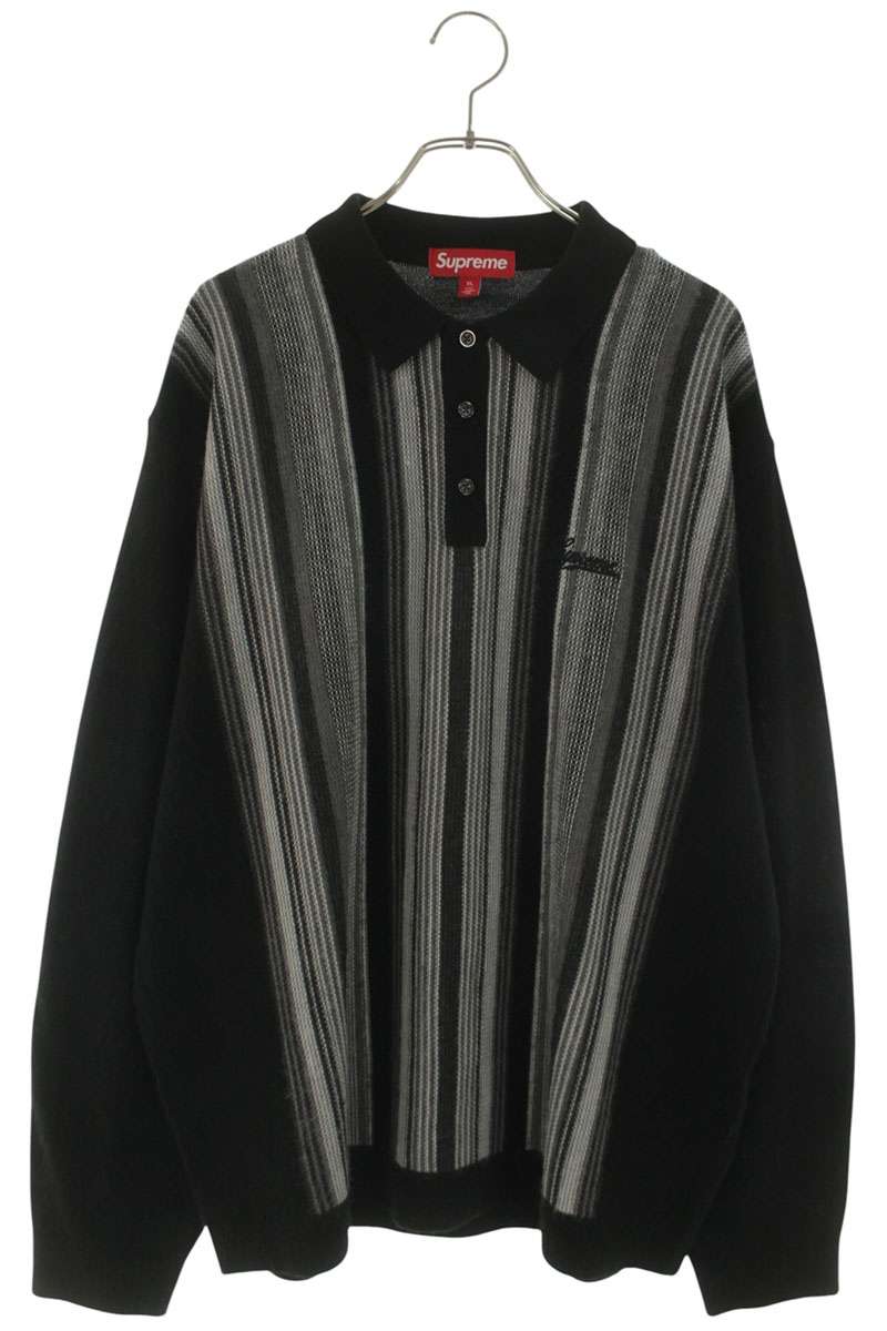 シュプリーム SUPREME 大きさ:XL  26SS  Multi Stripe Polo Sweater マルチストライプポロニット(黒いこと×薄墨色)【606062】【BS99】【メンズ】【中古】bb187#rinkan*B