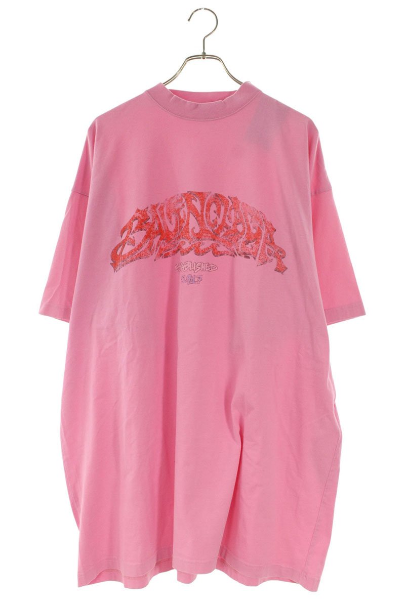 バレンシアガ BALENCIAGA 大きさ:4  739028 TPVM8 OFFSHORE ロゴタイプ刷り上げるティーシャツ(さくら色)【306062】【SB01】【メンズ】【中古】bb187#rinkan*A